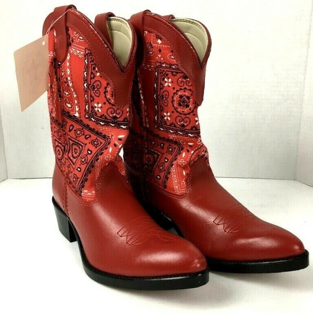New Old Stock Bronco Red Leather Youth Cowboy Boot